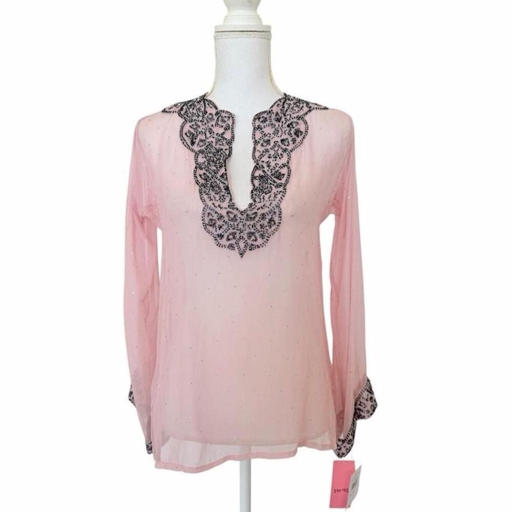 Nikka New York Women's 100% Silk Beaded Pink Top Size XS